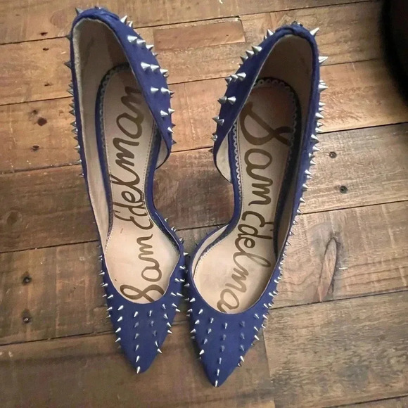 💗 Sam Edelman Spiked Blue Suede Heels - Size 8 - Picture 1 of 5